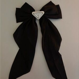 Black Satin Bow with Silver Logo
